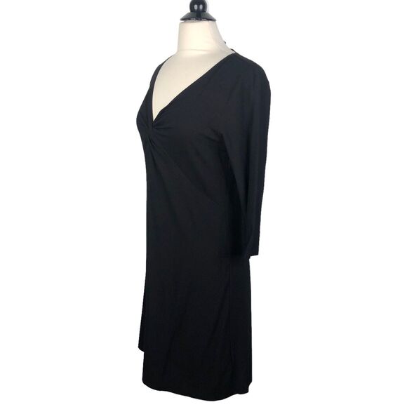 Eileen Fisher Black Twist Knot Front 3/4 Sleeves Dress Women's Size M - Picture 2 of 6